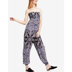 Free People Thinking Of You Printed Strapless Jumpsuit Boho‎ Size X-small